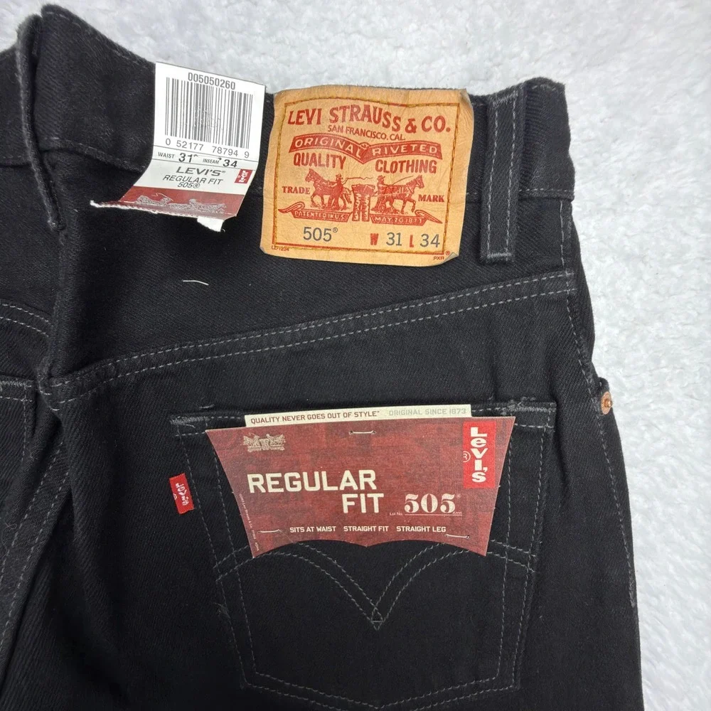 Levis 505 Regular Fit Straight‎ Leg Jeans Mens 31x34 Black NWT NOS Vintage
